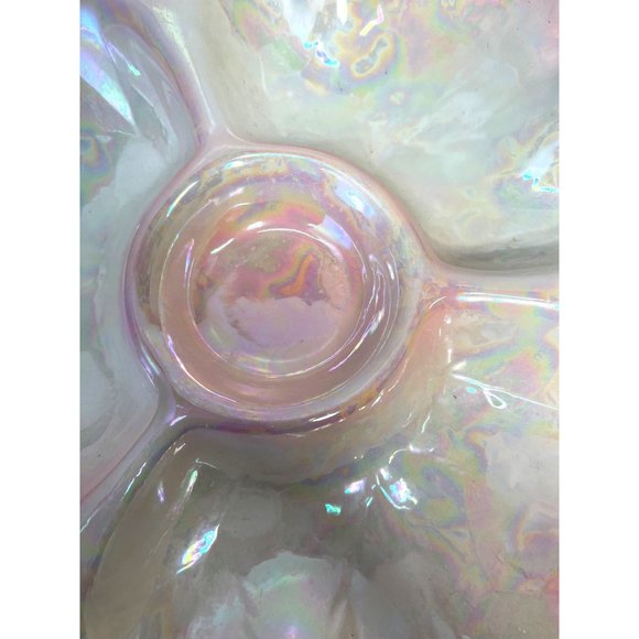 Iridescent Pink Leaf-Shaped Ceramic Serving Dish With Tiered Design & Glossy Fin - Picture 7 of 8